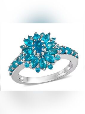 Malgache Neon Apatite Floral Ring in Platinum Over .925 SS - 1.60 ctw - Sz 10